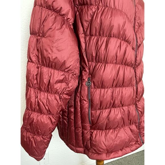 Michael Kors Puffer Jacket Hoodie Down Fill Burgundy FLAW - Picture 10 of 16